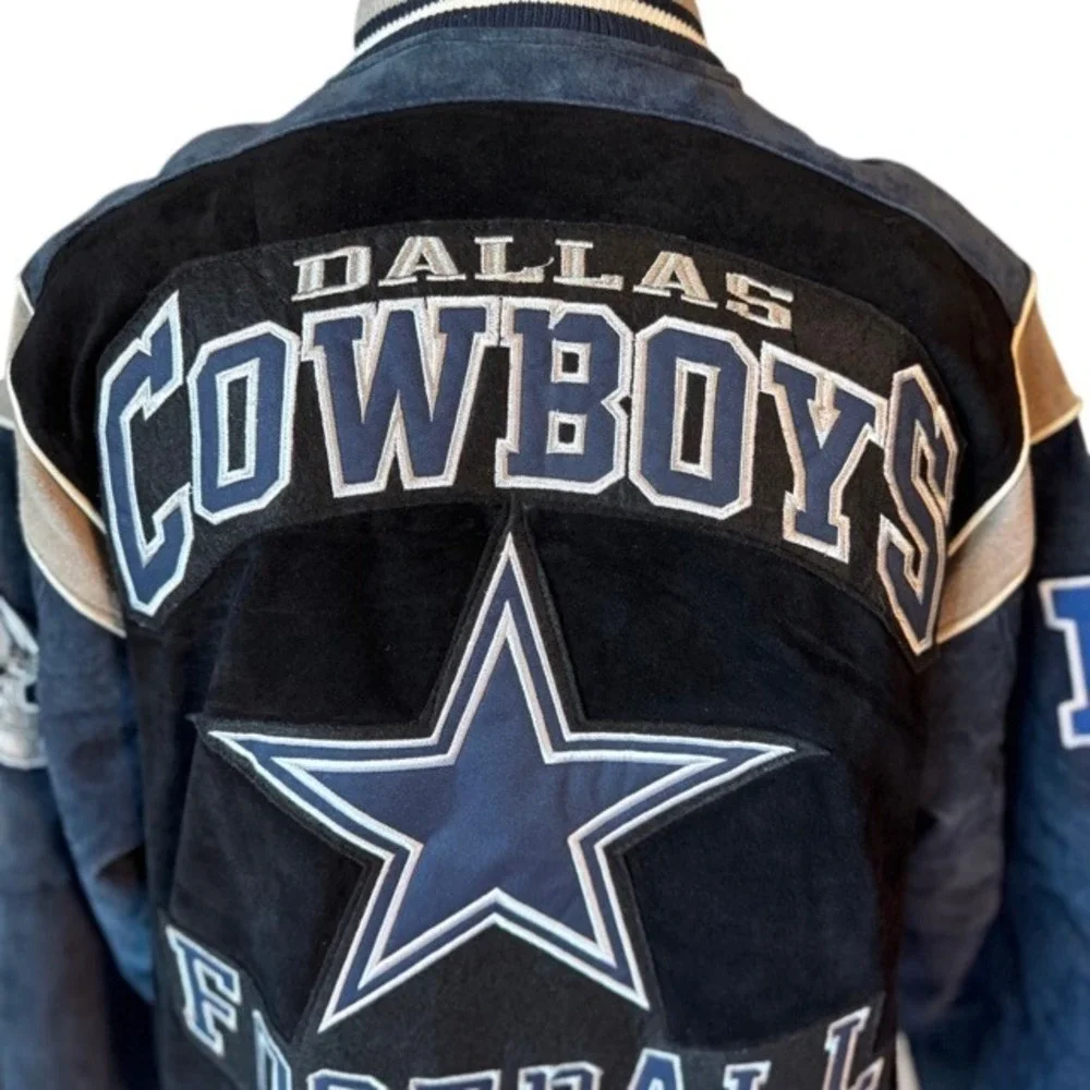 NFL Dallas COWBOYS Licensed Shell 100% LEATHER‎ Suede Varsity Jacket Mens S